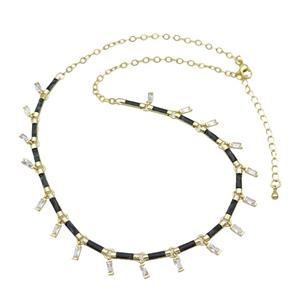 Copper Necklace Pave Zircon Black Enamel Gold Plated, approx 2x5mm, 10mm, 37-42cm length [FN34933]