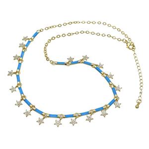 Copper Necklace Pave Zircon Teal Enamel Gold Plated, approx 6mm, 10mm, 37-42cm length [FN34942]
