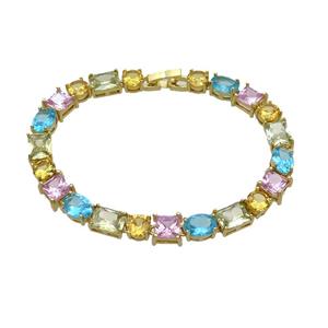 Copper Bracelet Pave Crystal Glass Multicolor Gold Plated, approx 8mm, 17cm length [FN34945]