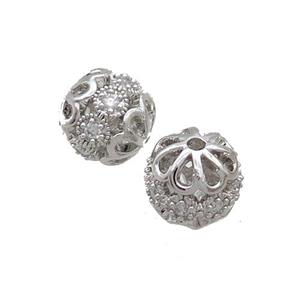 Round Copper Beads Pave Zircon Platinum Plated, approx 10mm [FN34948]