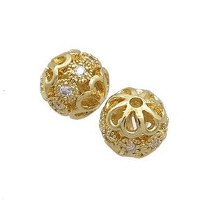 Round Copper Beads Pave Zircon Gold Plated, approx 10mm [FN34949]