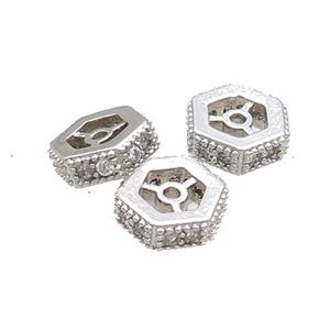 Copper Hexagon Beads Pave Zircon Platinum Plated, approx 9-10mm [FN34954]