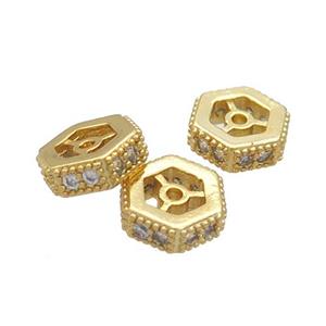 Copper Hexagon Beads Pave Zircon Gold Plated, approx 9-10mm [FN34955]