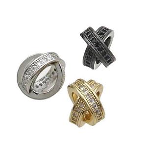 Copper X Beads Pave Zircon Double Circle Mixed, approx 8-10mm [FN34959]