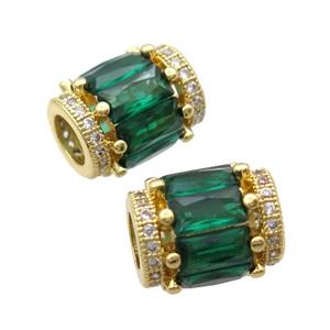 copper tube beads pave zircon, gold plated, approx 9-12mm, 5mm hole [FN34961]