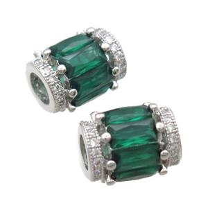 copper tube beads pave zircon, platinum plated, approx 9-12mm, 5mm hole [FN34962]