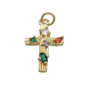 Copper Cross Pendant Pave Zircon Gold Plated, approx 13-18mm [FN34964]
