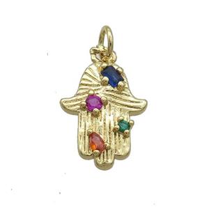 Copper Hamsahand Pendant Pave Zircon Gold Plated, approx 12-16mm [FN34966]
