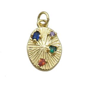 Copper Oval Pendant Pave Zircon Gold Plated, approx 11-15mm [FN34967]