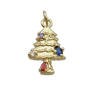 Copper Christmas Tree Pendant Pave Zircon Gold Plated, approx 11-16mm [FN34969]