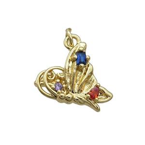 Copper Butterfly Pendant Pave Zircon Gold Plated, approx 15mm [FN34975]