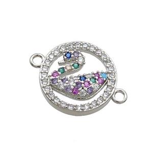 Copper Swan Connector Pave Zircon Circle Platinum Plated, approx 14mm dia [FN34976]