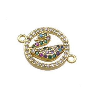 Copper Swan Connector Pave Zircon Circle Gold Plated, approx 14mm dia [FN34977]