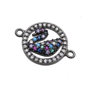 Copper Swan Connector Pave Zircon Circle Black Plated, approx 14mm dia [FN34978]