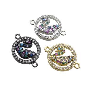 Copper Swan Connector Pave Zircon Circle Mixed, approx 14mm dia [FN34979]