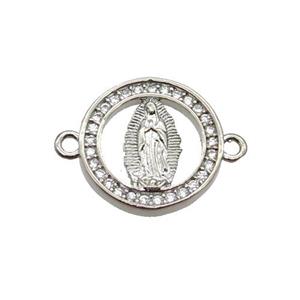 Copper Circle Connector Pave Zircon Virgin Mary Platinum Plated, approx 14mm dia [FN34980]