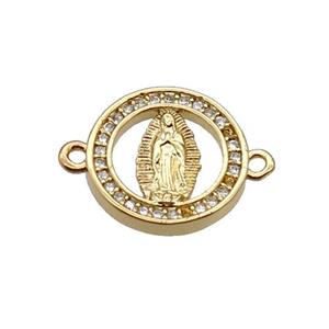 Copper Circle Connector Pave Zircon Virgin Mary Religious Gold Plated, approx 14mm dia [FN34981]