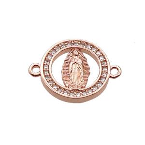 Copper Circle Connector Pave Zircon Virgin Mary Rose Gold, approx 14mm dia [FN34982]