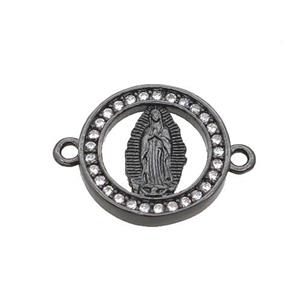 Copper Circle Connector Pave Zircon Virgin Mary Black Plated, approx 14mm dia [FN34983]