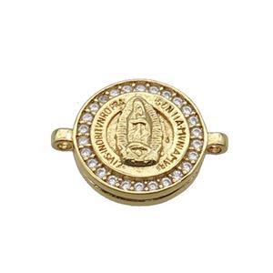 Copper Circle Connector Pave Zircon Virgin Mary Gold Plated, approx 16mm dia [FN34986]