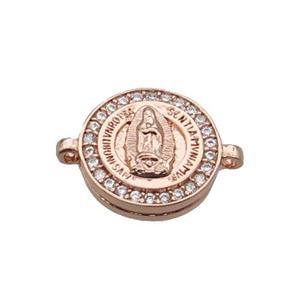 Copper Circle Connector Pave Zircon Virgin Mary Rose Gold, approx 16mm dia [FN34987]