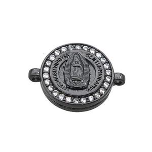 Copper Circle Connector Pave Zircon Virgin Mary Black Plated, approx 16mm dia [FN34988]