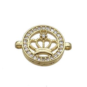 Copper Crown Connector Pave Zircon Circle Gold Plated, approx 16mm dia [FN34990]