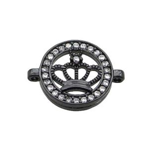 Copper Crown Connector Pave Zircon Circle Black Plated, approx 16mm dia [FN34991]