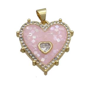 Copper Heart Pendant Pave Shell Pink Gold Plated, approx 20mm [FN34993]