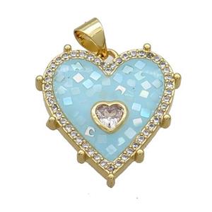 Copper Heart Pendant Pave Shell Aqua Gold Plated, approx 20mm [FN34994]