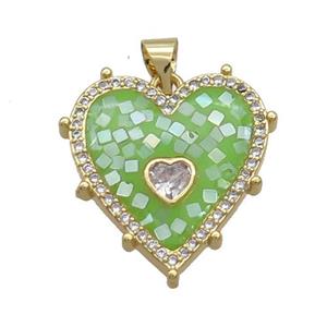 Copper Heart Pendant Pave Shell Green Gold Plated, approx 20mm [FN34995]