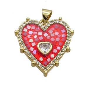 Copper Heart Pendant Pave Shell Red Gold Plated, approx 20mm [FN34996]