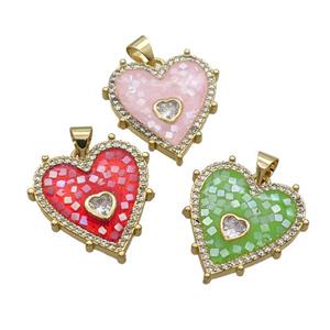 Copper Heart Pendant Pave Shell Gold Plated Mixed, approx 20mm [FN34997]