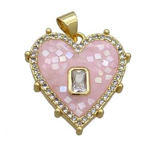 Copper Heart Pendant Pave Shell Pink Gold Plated, approx 20mm [FN34999]
