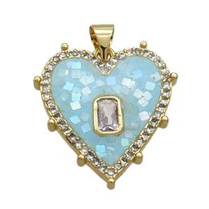 Copper Heart Pendant Pave Shell Aqua Gold Plated, approx 20mm [FN35000]