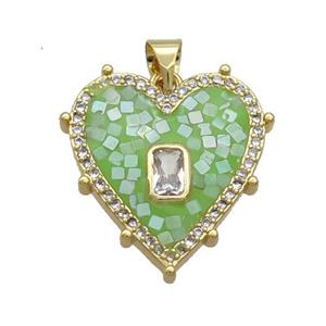 Copper Heart Pendant Pave Shell Green Gold Plated, approx 20mm [FN35001]