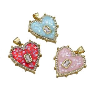 Copper Heart Pendant Pave Shell Gold Plated Mixed, approx 20mm [FN35003]