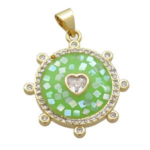 Copper Circle Pendant Pave Shell Green Gold Plated, approx 22mm [FN35007]