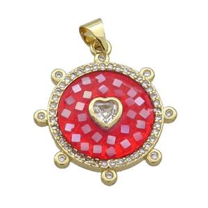 Copper Circle Pendant Pave Shell Red Gold Plated, approx 22mm [FN35008]