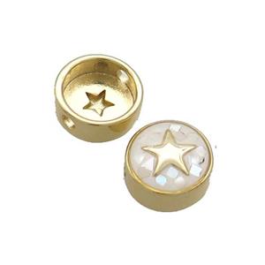 Copper Button Beads Pave Shell White Star Gold Plated, approx 11mm dia [FN35015]