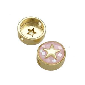 Copper Button Beads Pave Shell Pink Star Gold Plated, approx 11mm dia [FN35016]