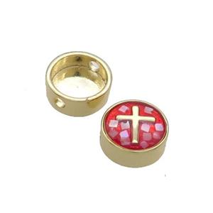 Copper Button Beads Pave Shell Red Cross Gold Plated, approx 11mm dia [FN35025]