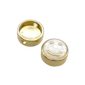 Copper Button Beads Pave Shell White Smileface Gold Plated, approx 11mm dia [FN35027]