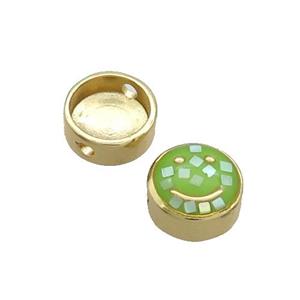 Copper Button Beads Pave Shell Green Smileface Gold Plated, approx 11mm dia [FN35029]