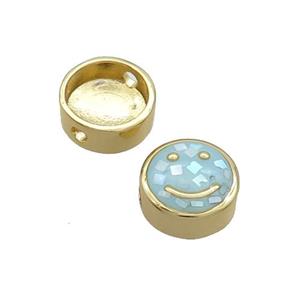 Copper Button Beads Pave Shell Aqua Smileface Gold Plated, approx 11mm dia [FN35030]
