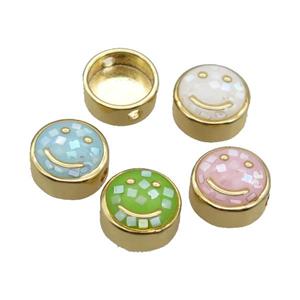 Copper Button Beads Pave Shell Smileface Gold Plated Mixed, approx 11mm dia [FN35031]