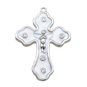 Copper Cross Pendant White Enamel Platinum Plated, approx 22-30mm [FN35032]