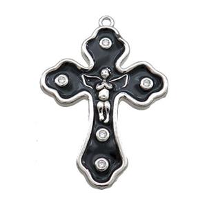 Copper Cross Pendant Black Enamel Platinum Plated, approx 22-30mm [FN35033]