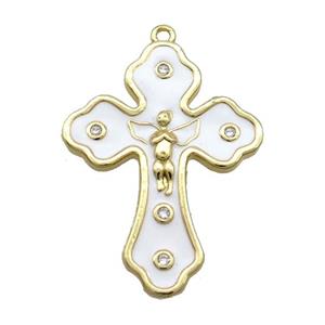 Copper Cross Pendant White Enamel Gold Plated, approx 22-30mm [FN35034]