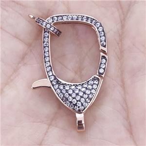 Copper Lobster Clasp Pave Zircon Rose Gold, approx 17-26mm [FN35037]